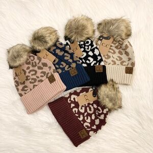 C.C Beanies Leopard Color Pom Beanie Adults, Winter Hat, Premium Warm Cozy Hats